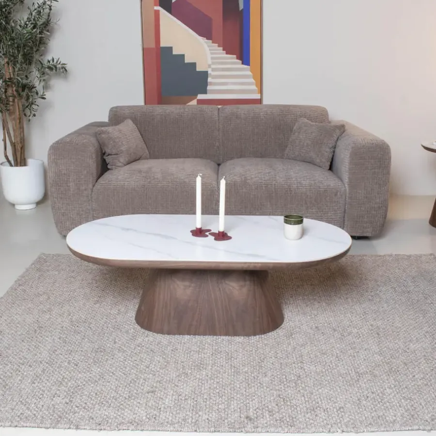 Giga Meubel Salontafel Ovaal - Walnoot Hout/Keramisch - 120x60x38cm - Alba
