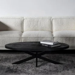 Salontafels-Giga Meubel Salontafel Ovaal - Zwart - 130cm - Mangohout - Tafel Mansour