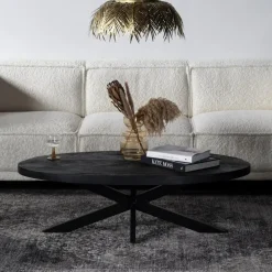 Salontafels-Giga Meubel Salontafel Ovaal - Zwart - 130cm - Mangohout - Tafel Mansour