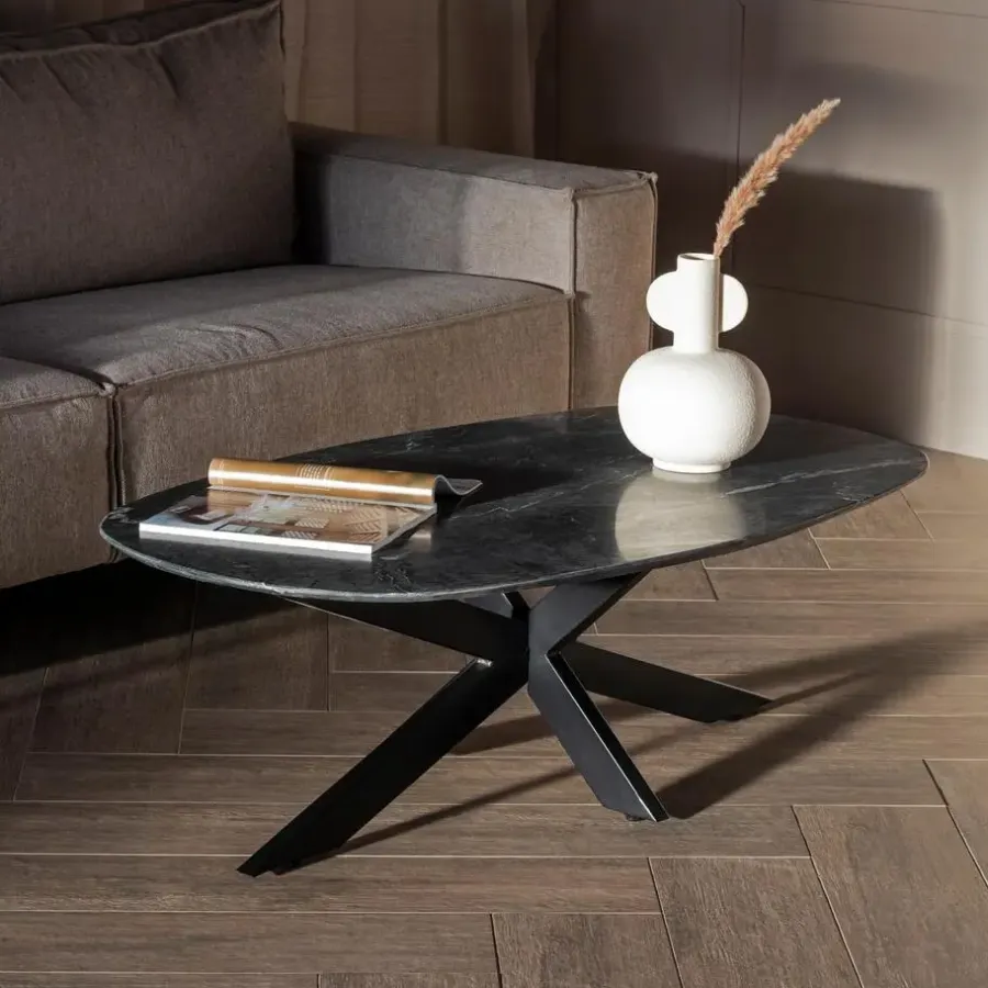 Giga Meubel Salontafel Richy Zwart Marmer Deens Ovaal 120cm