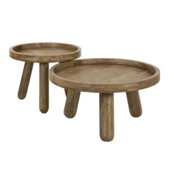 Salontafels-Giga Living Salontafel Rond - Naturel Mangohout - Set Van 2 - Tripod