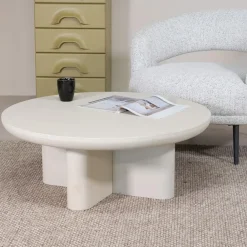 Salontafels-Giga Meubel Salontafel Rond 90cm - Beige Betonlook - Miso