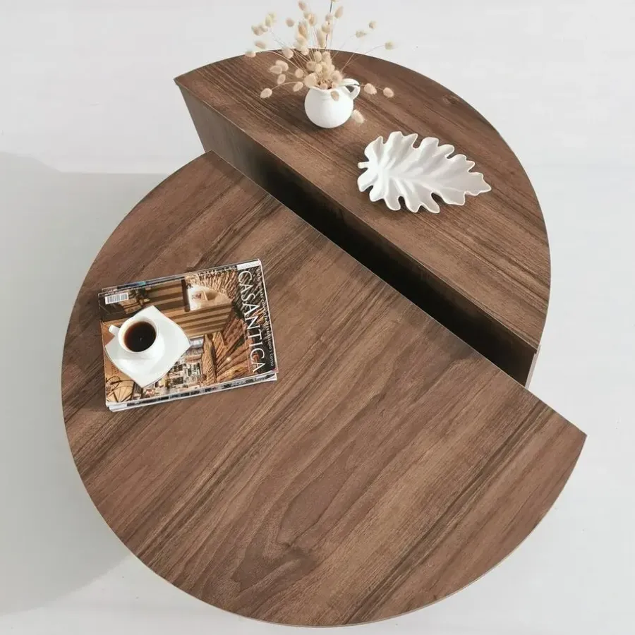 Salontafels-Arabic House Salontafel Rond 90cm - Walnoot Bruin Melamine - Podium
