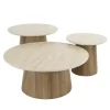 Salontafels-Giga Living Salontafel Rond Walnoot/Travertin - 80x80x35cm - Set Van 3