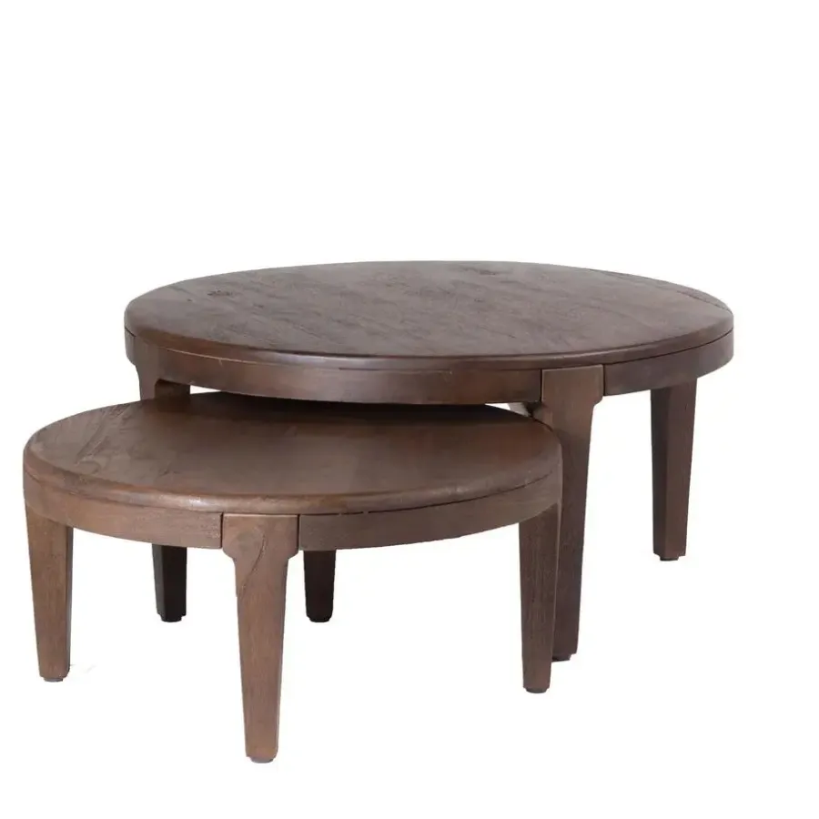 Salontafels-Giga Meubel Salontafel Set van 2 - Acaciahout - Rond - Tafel Mio