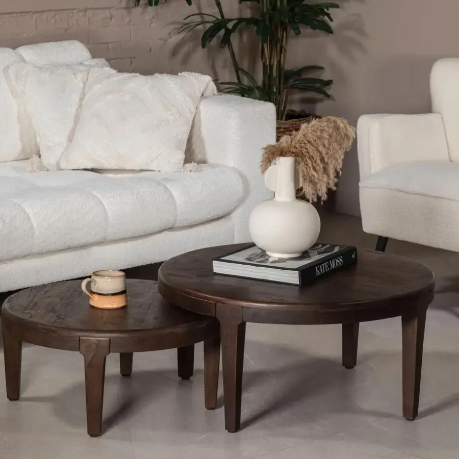 Salontafels-Giga Meubel Salontafel Set van 2 - Acaciahout - Rond - Tafel Mio