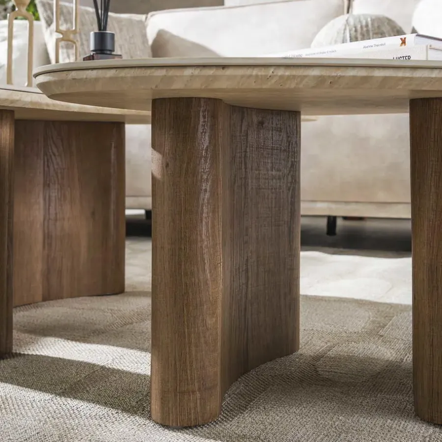 Giga Living Salontafel Set van 2 - Organisch Travertin - Beige/Hout - Organic