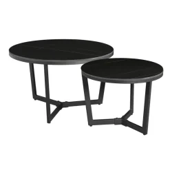 Dimehouse Salontafel set van 2 Brady marmer zwart rond 68,50x69x43 cm Stoneware