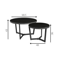 Dimehouse Salontafel set van 2 Brady marmer zwart rond 68,50x69x43 cm Stoneware
