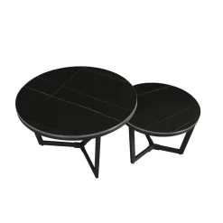 Dimehouse Salontafel set van 2 Brady marmer zwart rond 68,50x69x43 cm Stoneware