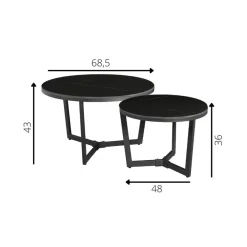 Dimehouse Salontafel set van 2 Brady marmer zwart rond 68,50x69x43 cm Stoneware