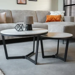 Dimehouse Salontafel set van 2 Brady marmer zwart rond 68,50x69x43 cm Stoneware