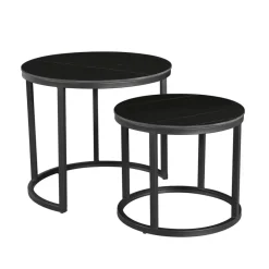 Dimehouse Salontafel set van 2 Paige marmer zwart rond - 53x53x47 cm - Stoneware - Zwart