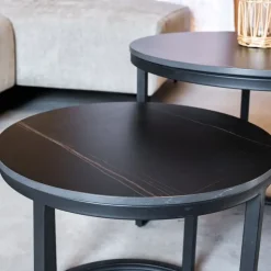 Dimehouse Salontafel set van 2 Paige marmer zwart rond - 53x53x47 cm - Stoneware - Zwart