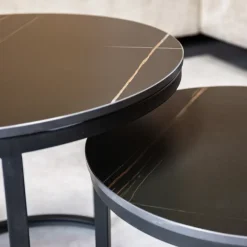 Dimehouse Salontafel set van 2 Paige marmer zwart rond - 53x53x47 cm - Stoneware - Zwart