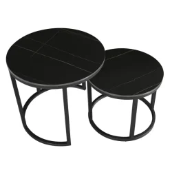 Dimehouse Salontafel set van 2 Paige marmer zwart rond - 53x53x47 cm - Stoneware - Zwart
