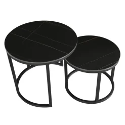 Dimehouse Salontafel set van 2 Paige marmer zwart rond - 53x53x47 cm - Stoneware - Zwart