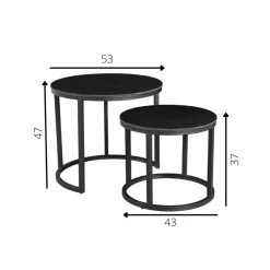 Dimehouse Salontafel set van 2 Paige marmer zwart rond - 53x53x47 cm - Stoneware - Zwart
