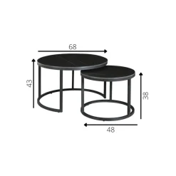 Salontafels-Dimehouse Salontafel set van 2 Trevor marmer zwart rond - 68x68x43 cm - Stoneware - Zwart