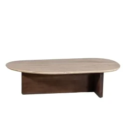 Salontafels-Giga Meubel Salontafel Travertin - Beige/Bruin - Organische Vorm - Tafel Olaf