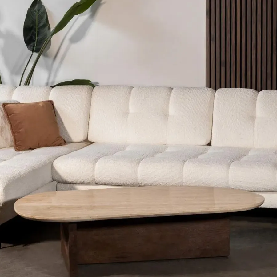 Salontafels-Giga Meubel Salontafel Travertin - Beige/Bruin - Organische Vorm - Tafel Olaf