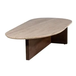 Salontafels-Giga Meubel Salontafel Travertin - Beige/Bruin - Organische Vorm - Tafel Olaf