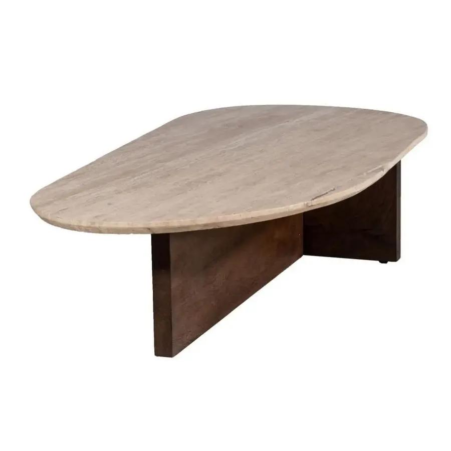 Salontafels-Giga Meubel Salontafel Travertin - Beige/Bruin - Organische Vorm - Tafel Olaf