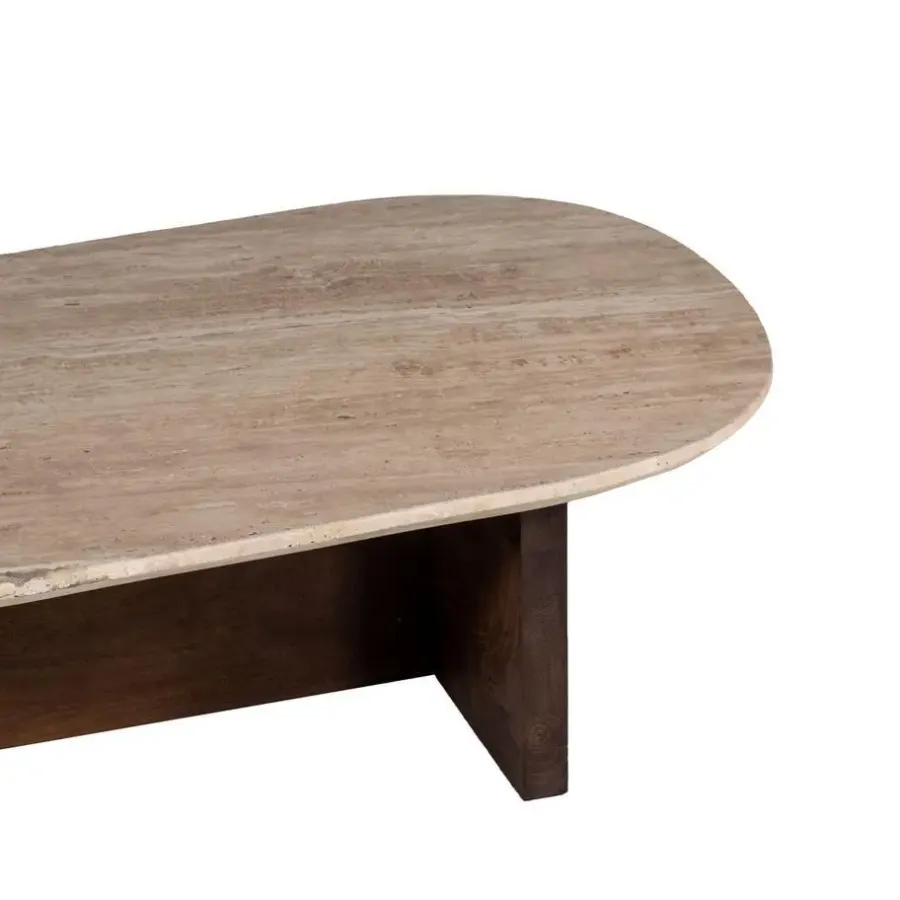 Salontafels-Giga Meubel Salontafel Travertin - Beige/Bruin - Organische Vorm - Tafel Olaf