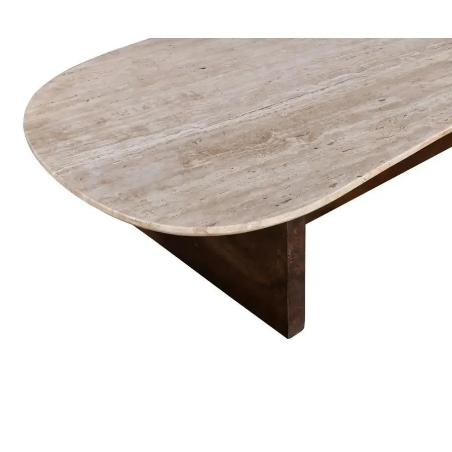 Salontafels-Giga Meubel Salontafel Travertin - Beige/Bruin - Organische Vorm - Tafel Olaf