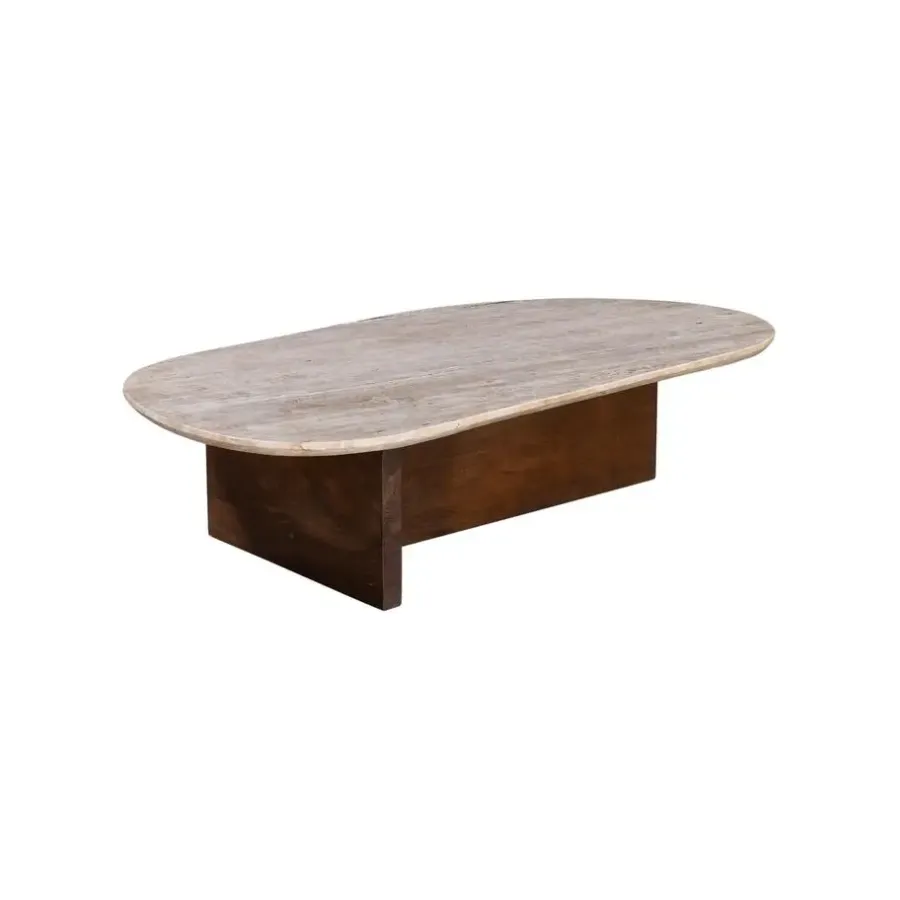 Salontafels-Giga Meubel Salontafel Travertin - Beige/Bruin - Organische Vorm - Tafel Olaf