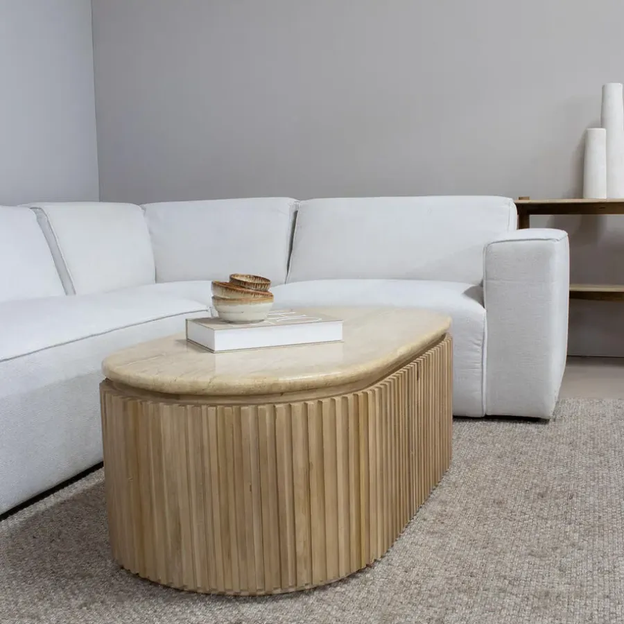 Salontafels-Giga Meubel Salontafel Travertin - Naturel Mangohout - 120x60x40cm - Sven
