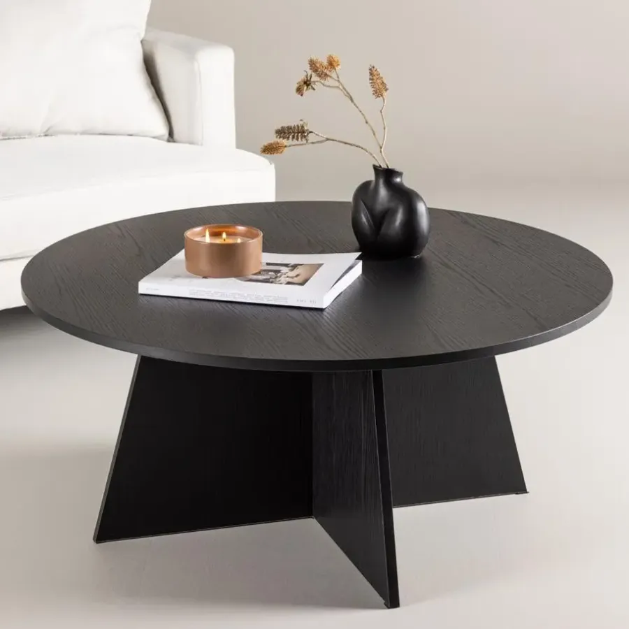 Salontafels-Fjôrd Salontafel Zwart Ø100cm - Fineer - Scandinavisch - Tafel Bootcut