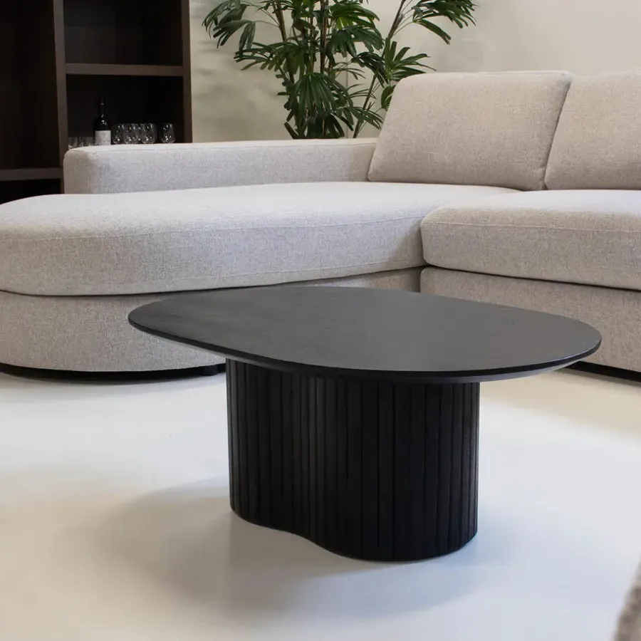 Giga Meubel Salontafel Zwart Mangohout - Ovaal - 90x60x35cm - Ava
