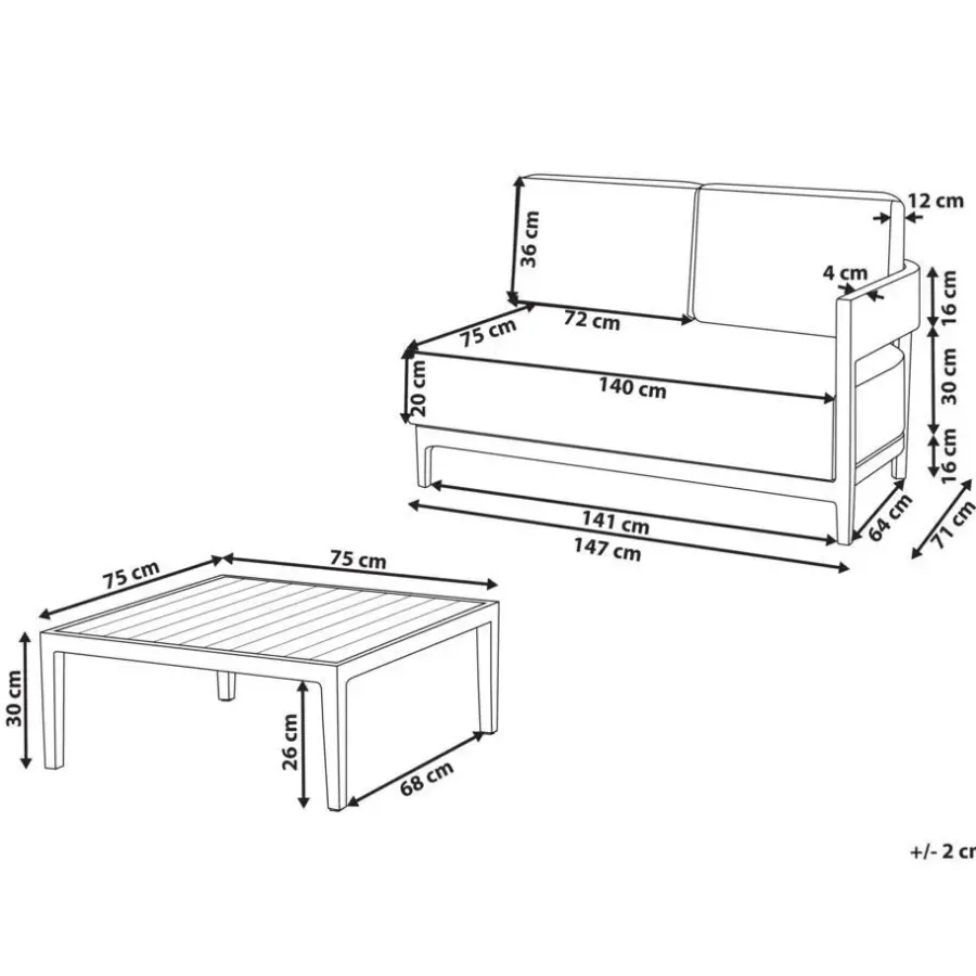 Leen Bakker SAMPIERI - Tuinbank met salontafel - Bruin/ Lichtbeige - Aluminium