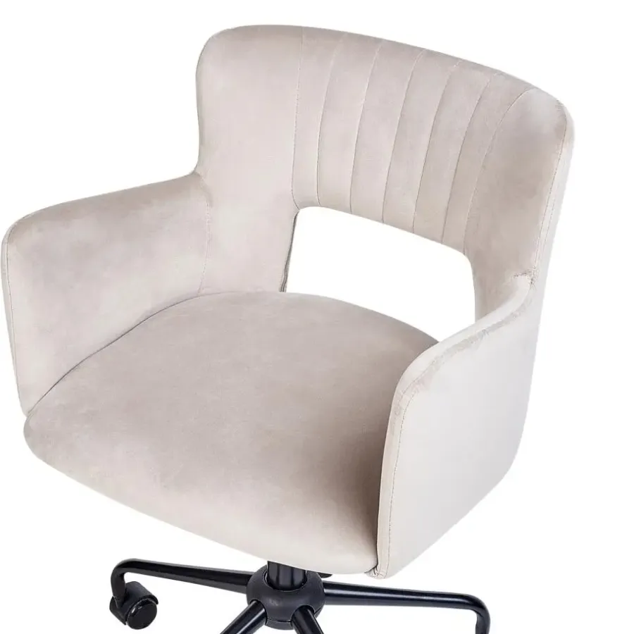 Beliani SANILAC - Bureaustoel - Beige - Fluweel