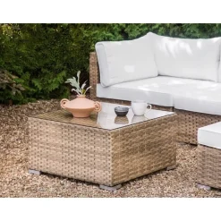 Loungesets-Beliani SANO II - Loungeset - Natuurlijk/Wit - Linkszijdig - Kunstrotan