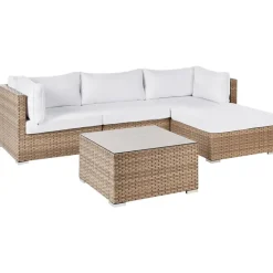 Loungesets-Beliani SANO II - Loungeset - Natuurlijk/Wit - Linkszijdig - Kunstrotan