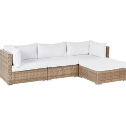 Loungesets-Beliani SANO II - Loungeset - Natuurlijk/Wit - Linkszijdig - Kunstrotan