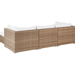 Loungesets-Beliani SANO II - Loungeset - Natuurlijk/Wit - Linkszijdig - Kunstrotan