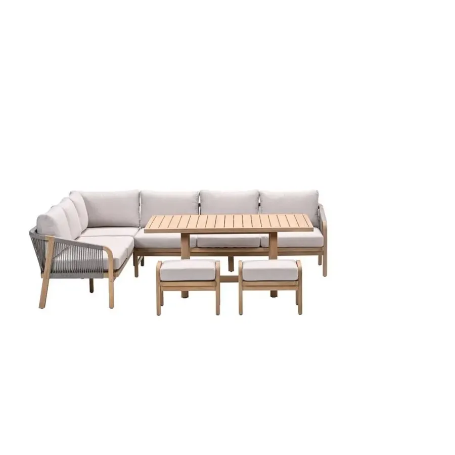 Garden Impressions Santos lounge-diningset - 5-dlg.-links -acaciahout met white wash-sand