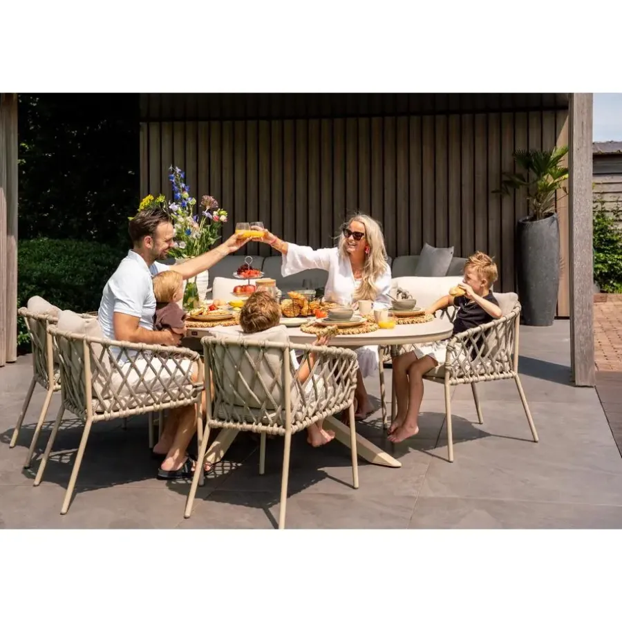 Tuinstoelen-Van der Garde Tuinmeubelen - Premium Sara dining tuinstoel - Rope/Latte - Zandkleur
