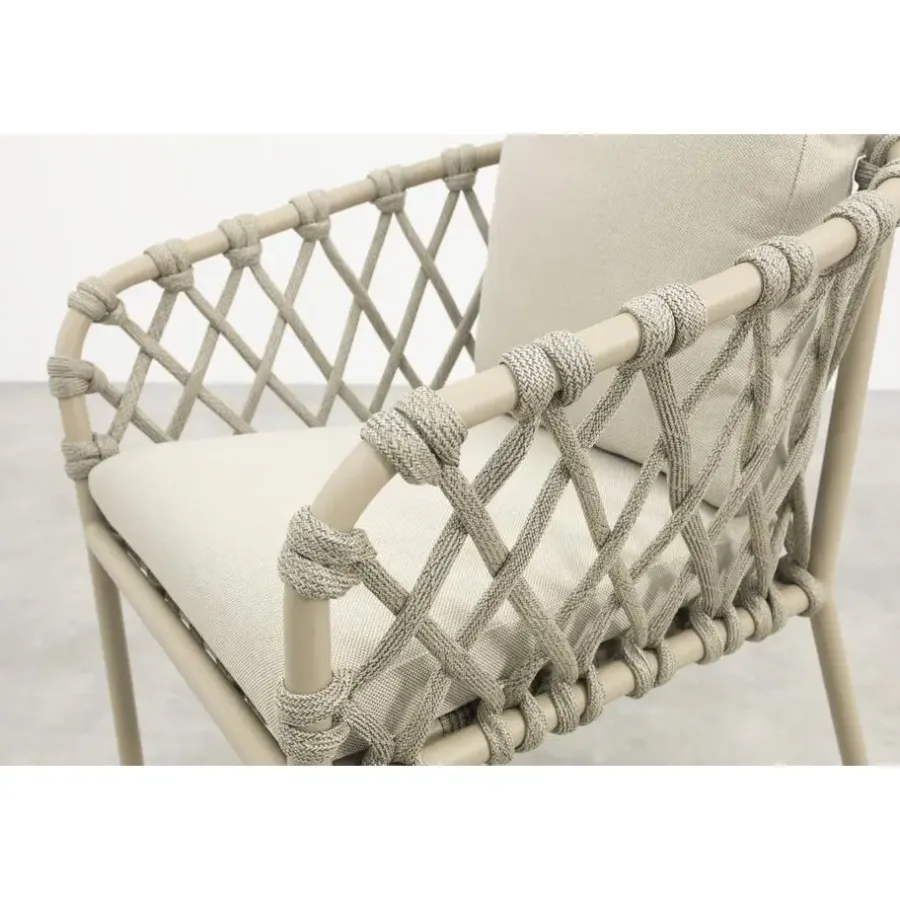Tuinstoelen-Van der Garde Tuinmeubelen - Premium Sara dining tuinstoel - Rope/Latte - Zandkleur