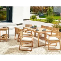 Tuinsets|Tuinsets-Beliani SASSARI II - Tuinset voor 8 - Lichthout/Wit - FSC acaciahout