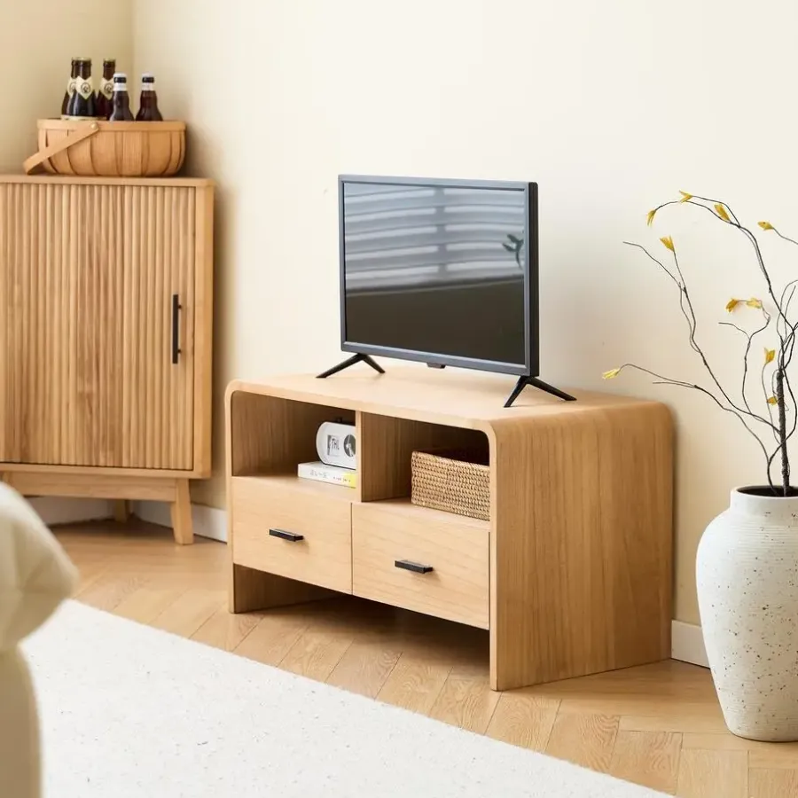 Nordlys Scandinavische TV-meubel van massief hout met 2 laden