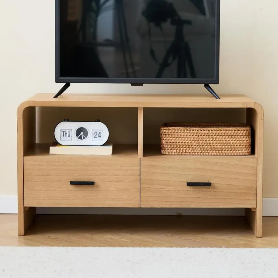 Nordlys Scandinavische TV-meubel van massief hout met 2 laden