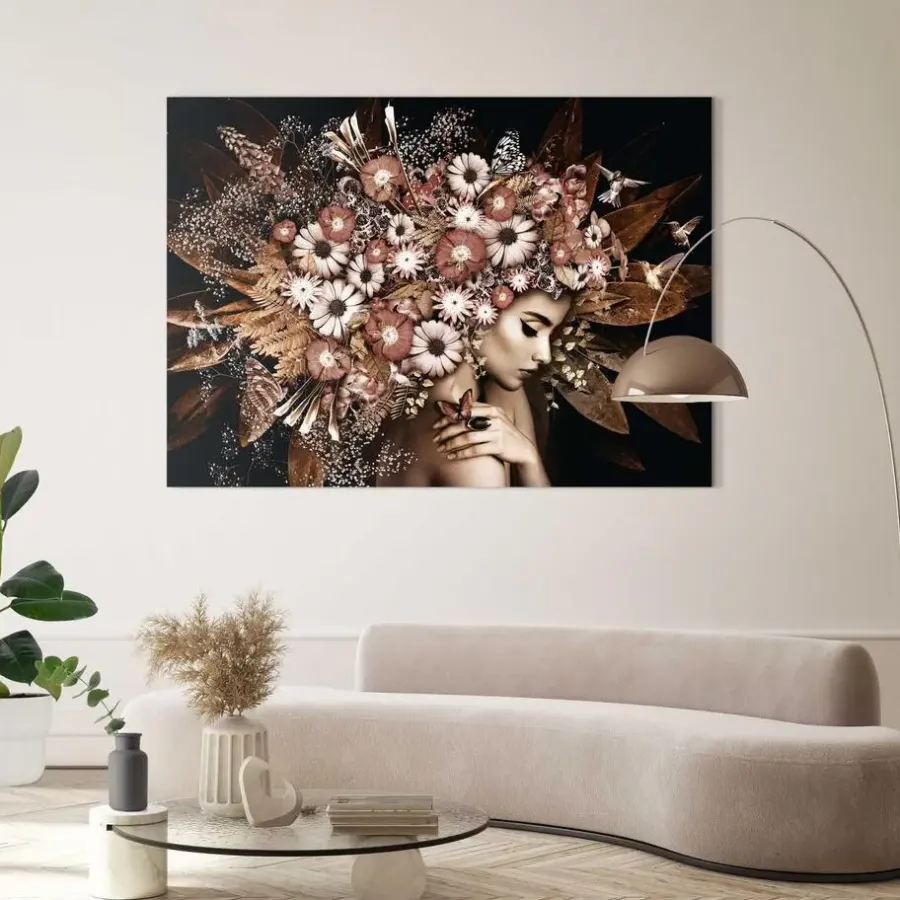 Schilderijen-Reinders Schilderij Bloemenrijkdom - 100 x 140cm - Bruin