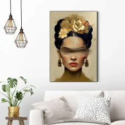 Reinders Schilderij Frida in oker - 90 x 60cm - Goudkleurig