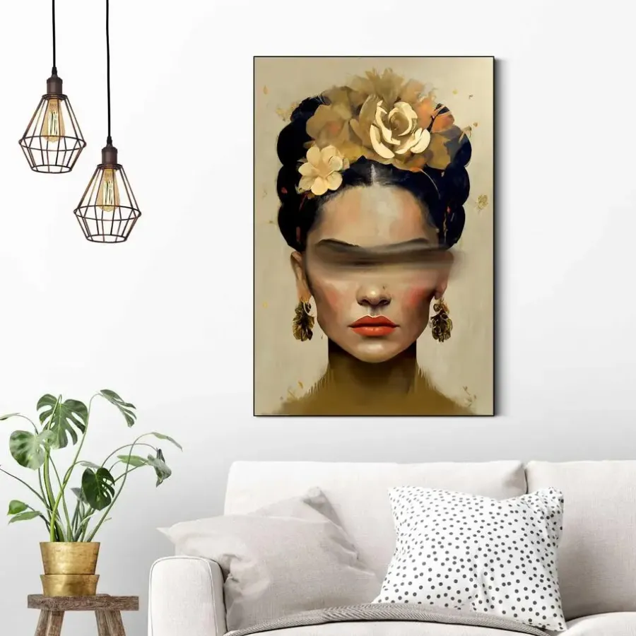 Reinders Schilderij Frida in oker - 90 x 60cm - Goudkleurig