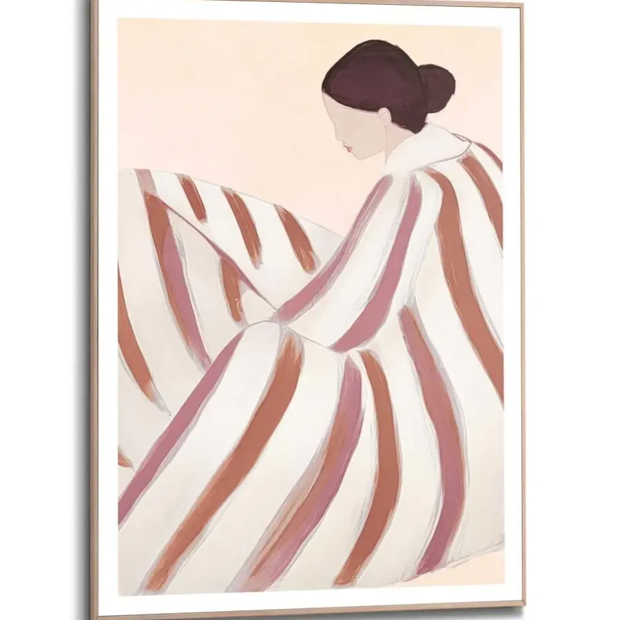 Schilderijen-Reinders Schilderij Gestreepte vrouw - 70 x 50cm - Bruin