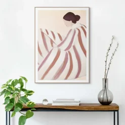 Schilderijen-Reinders Schilderij Gestreepte vrouw - 70 x 50cm - Bruin